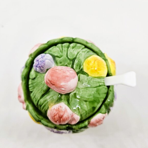 Otagiri Mary Ann Baker Hand Painted Spring Flowers Ceramic Sugar Bowl /Jelly Jar - Picture 3 of 7